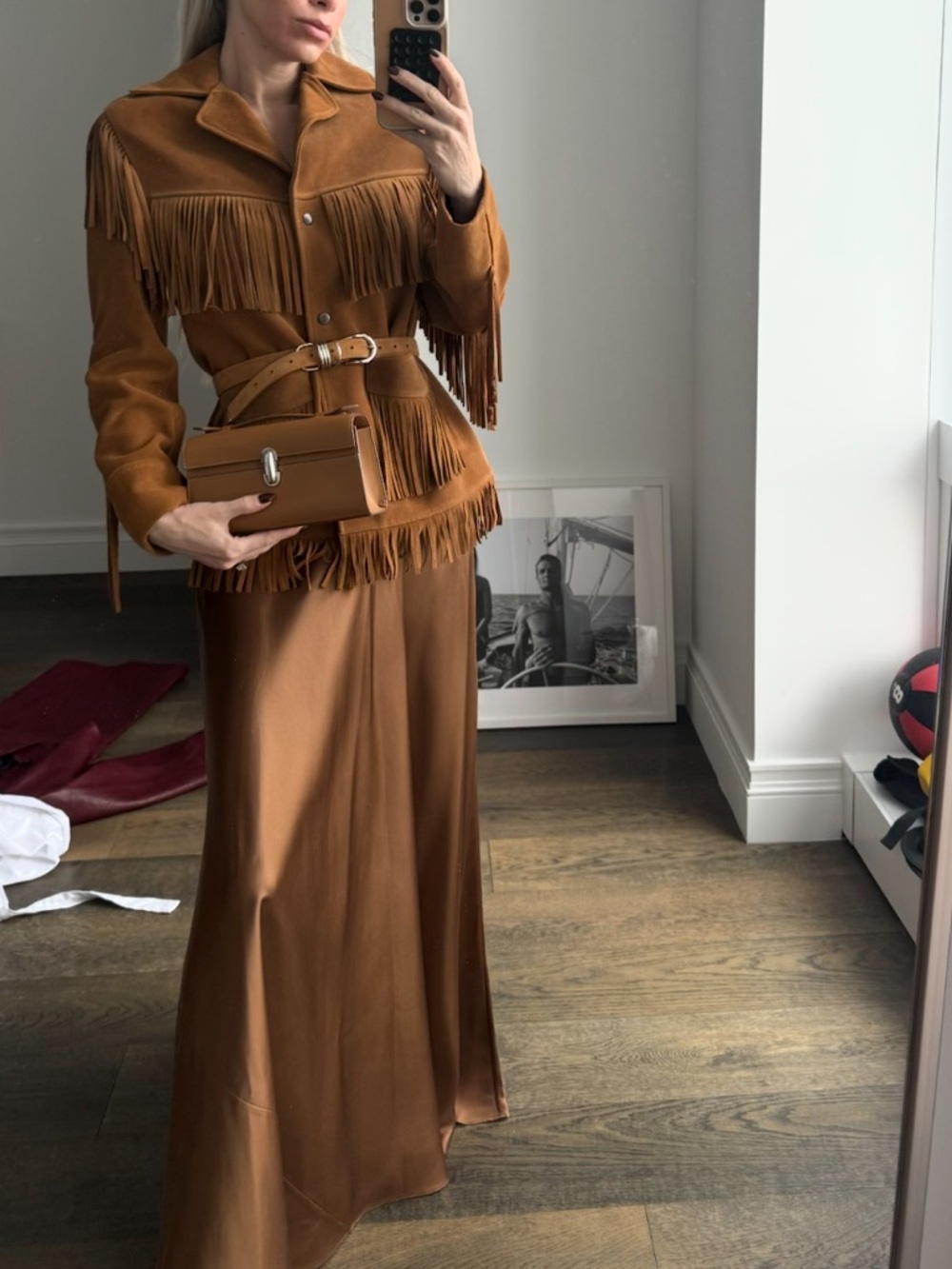 NWT $1295 RE/DONE Suede Fringe Jacket Brown Tan XS